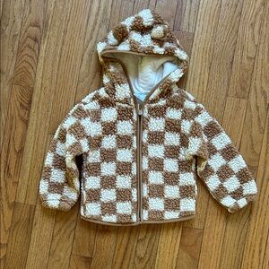GAP Brown and Cream Checkered Sherpa Jacket